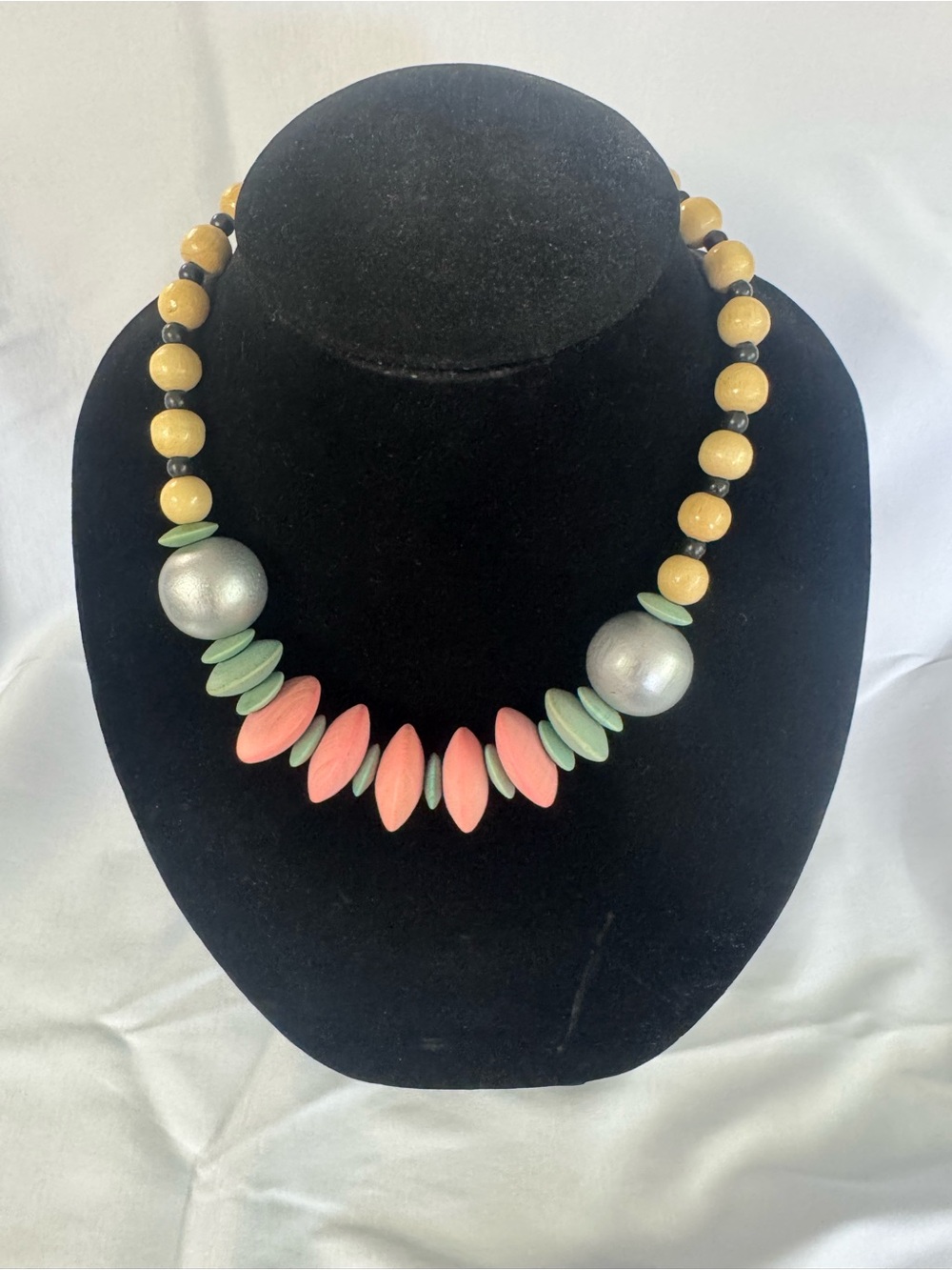 Multicolor Beaded Statement Necklace - Pink, Mint & Gold